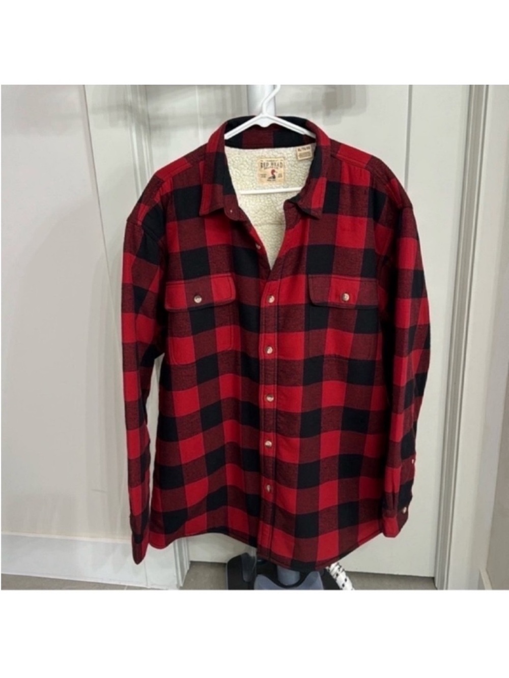 RedHead men’s Flannel Plaid Button up sherpa lined Jacket/Shacket Sz XL Red